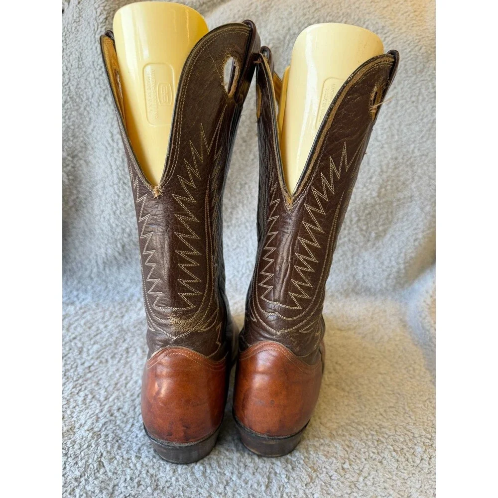 VINTAGE NOCONA Cowboy Boots Mens 9.5D Brown Leather Two Tone Western Rodeo 5016
